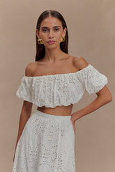 Autumn Off Shoulder Bubble Top - White